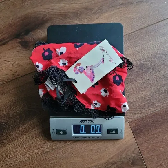 Silk Scarf with Cherries on Top ALANNAH HILL Rayon Lace Trim Red Black NEW - Picture 10 of 11